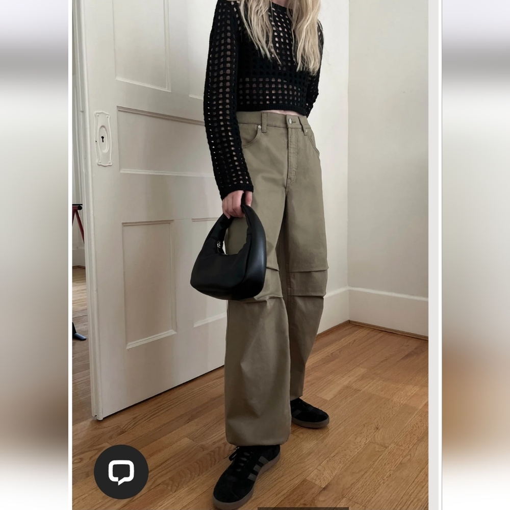 OAK + FORT Khaki Cargo Trousers with Button Accent